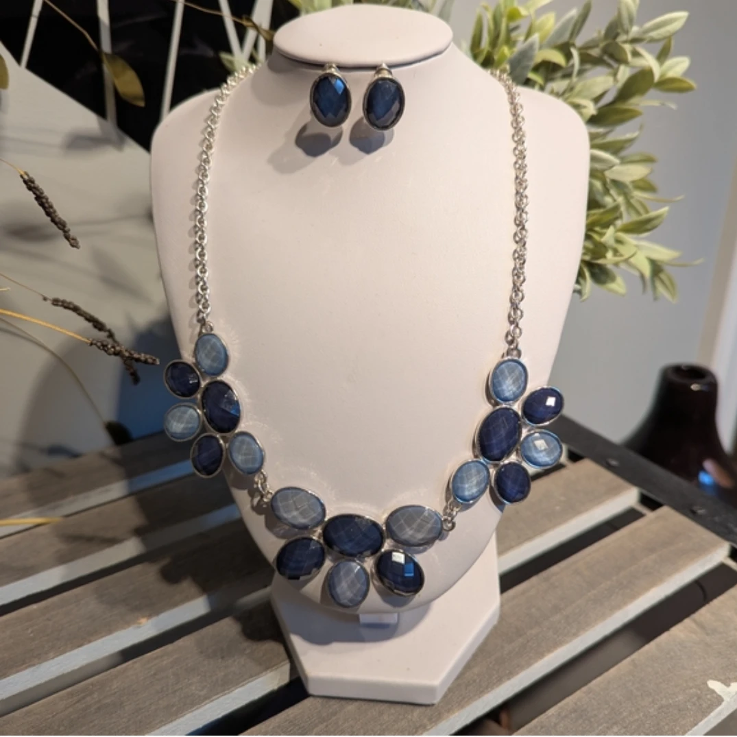 Blue Stone Necklace and Earring Set
