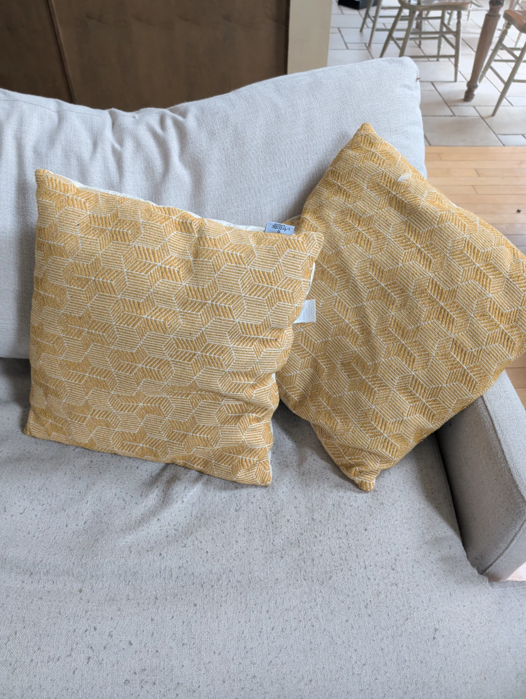 Two Yellow Geometric Pattern Throw Pillows