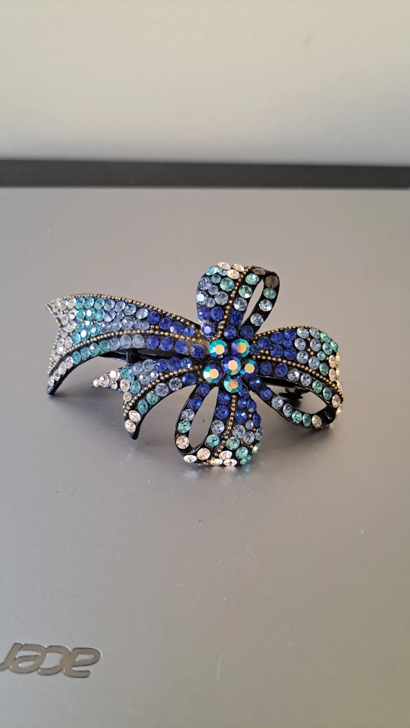 Sparkly Blue Bow Barrette Hair Clip