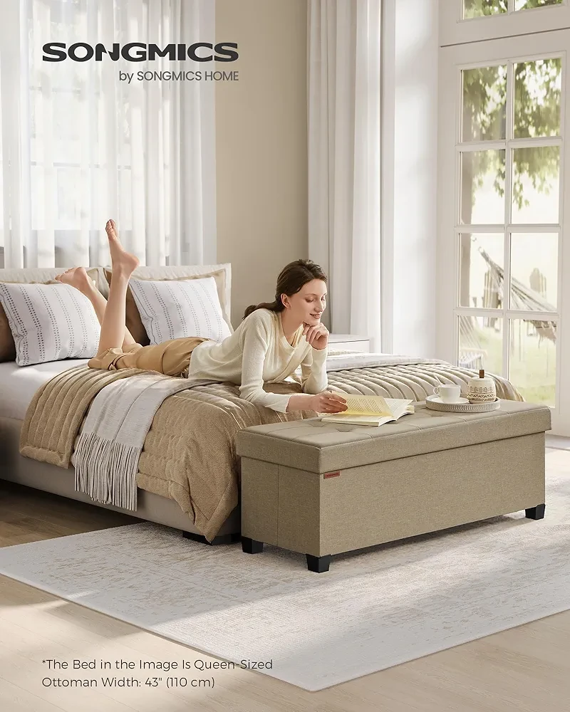 🌟 New Velvet Storage Ottoman Bench – Cream White
