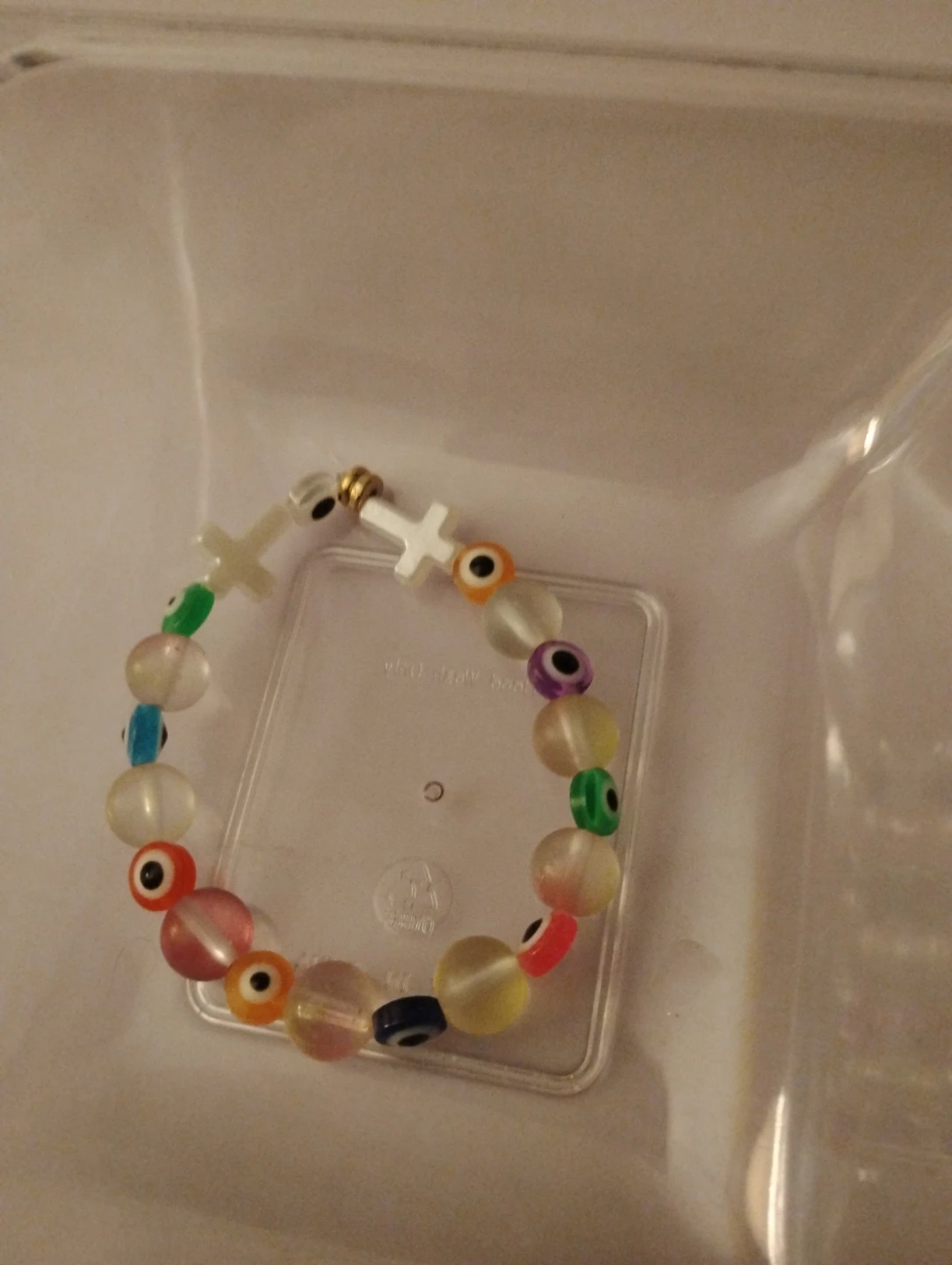 Beaded Bracelet with Cross and Evil Eye Charms