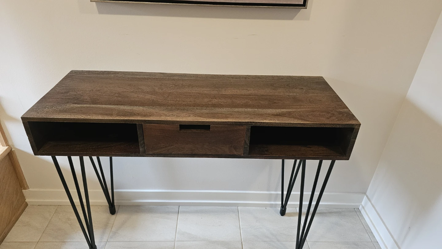 Wooden Desk with Hairpin Legs and Drawer