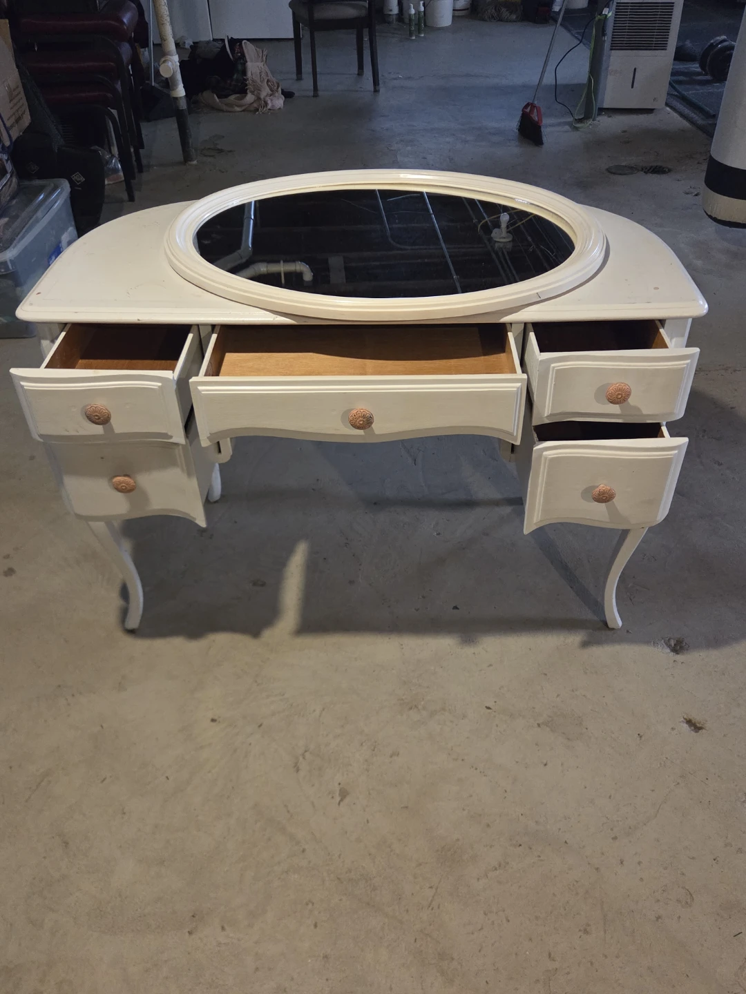White Vanity Desk with Mirror and Drawers - photo 2