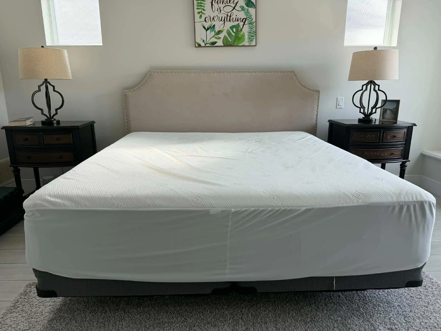 King size bedframe, box springs and Stearns & Foster Mattress