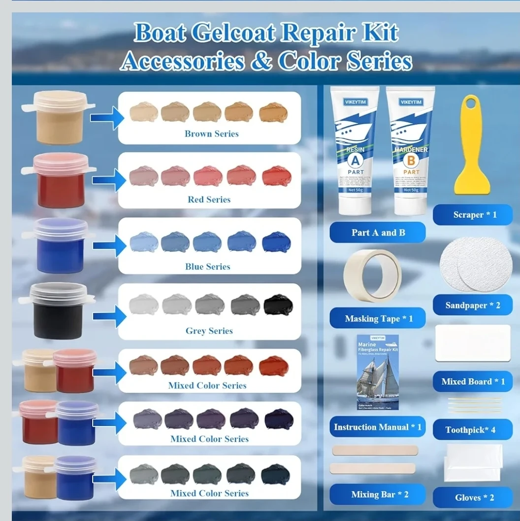 Marine Fiberglass Repair Kit, Gel Coat Repair Kit for Boats - photo 3