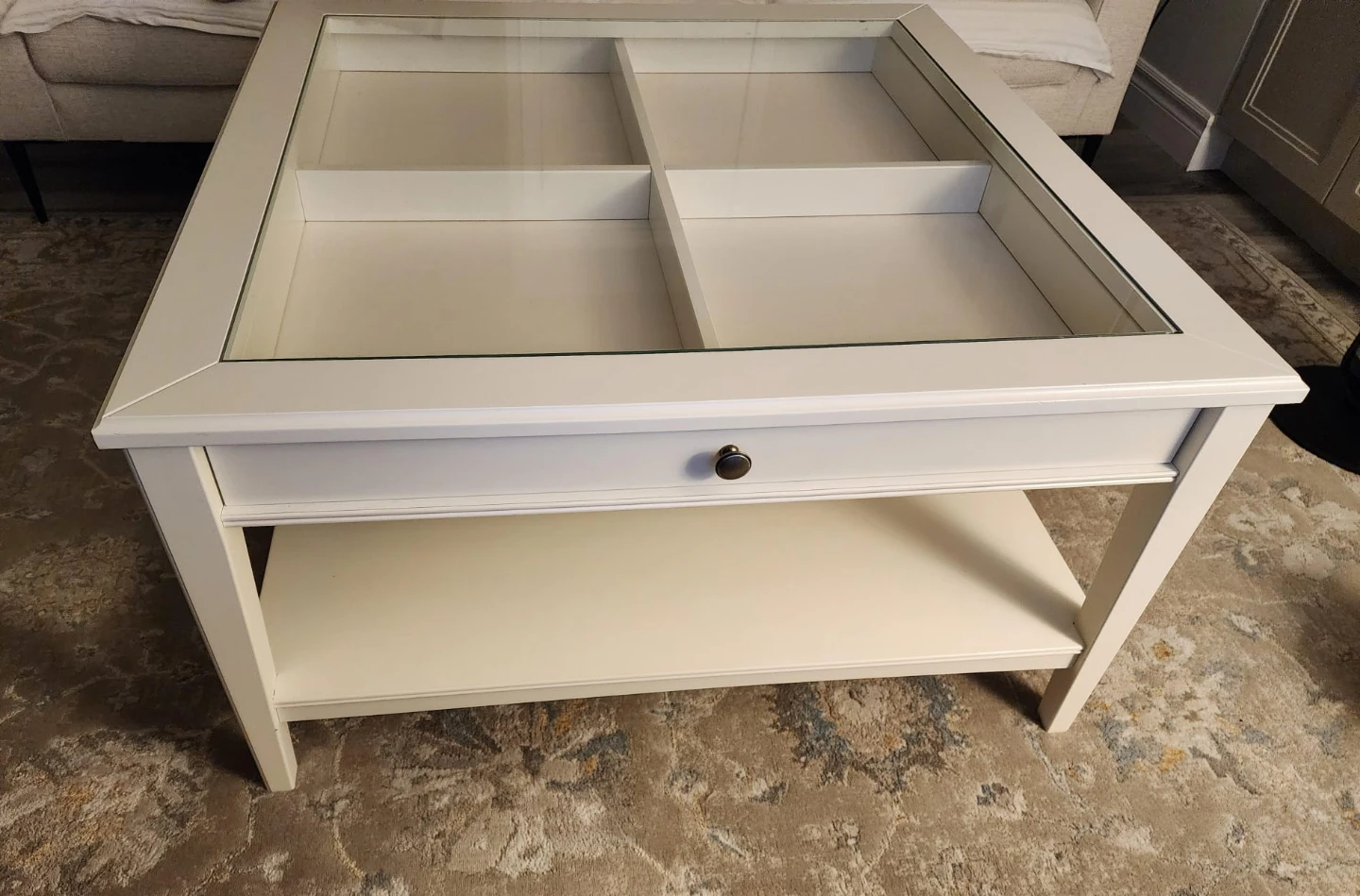 Ikea White Coffee Table with Glass Top and Drawers - photo 2