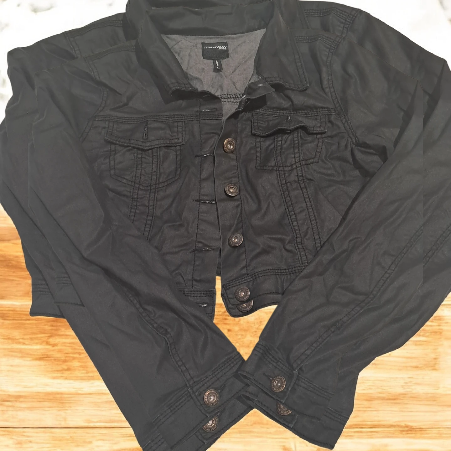 HIGHWAY Black Cropped Denim Jacket Size L