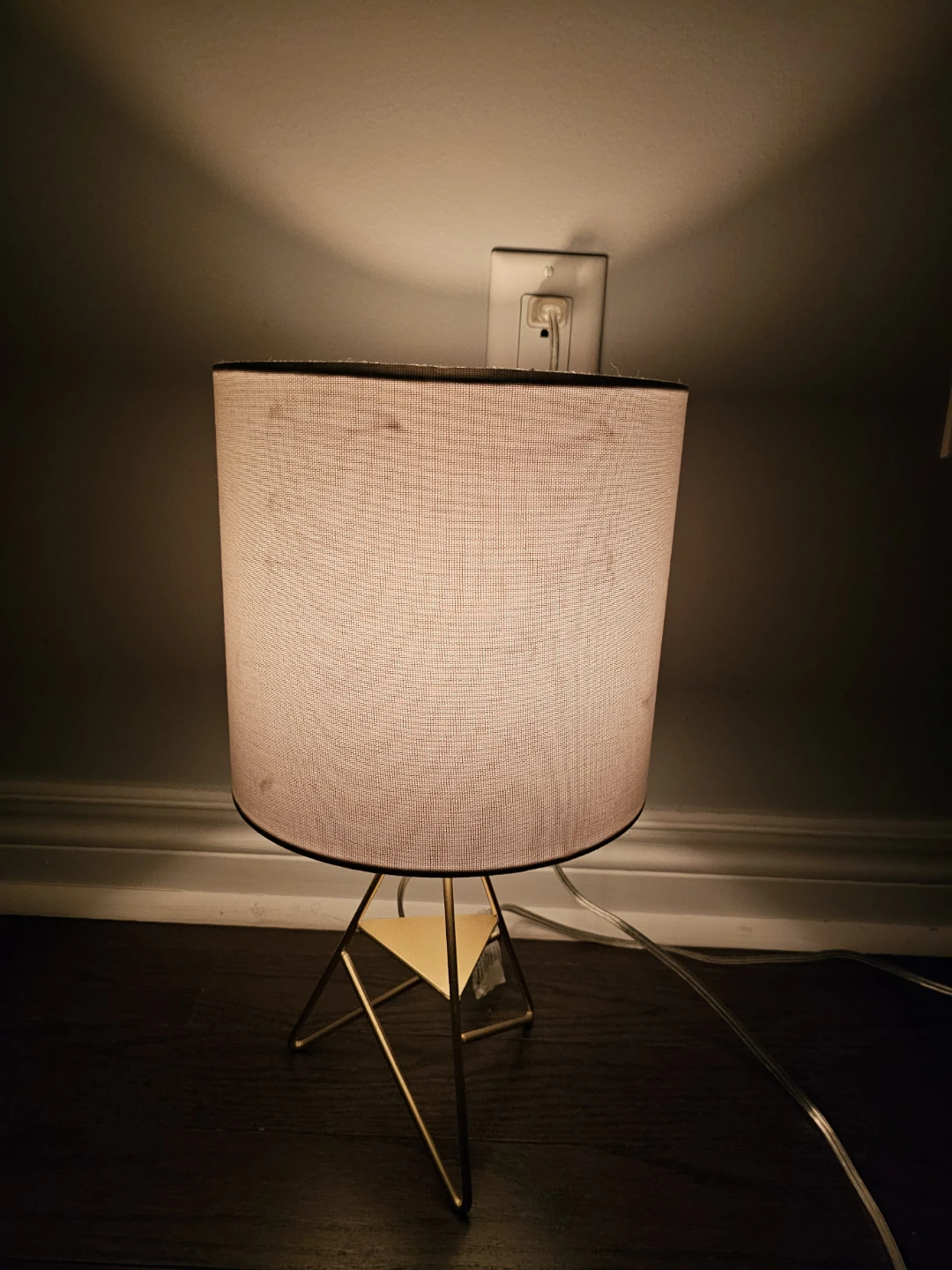 Gold Geometric Tripod Table Lamp with Fabric Shade