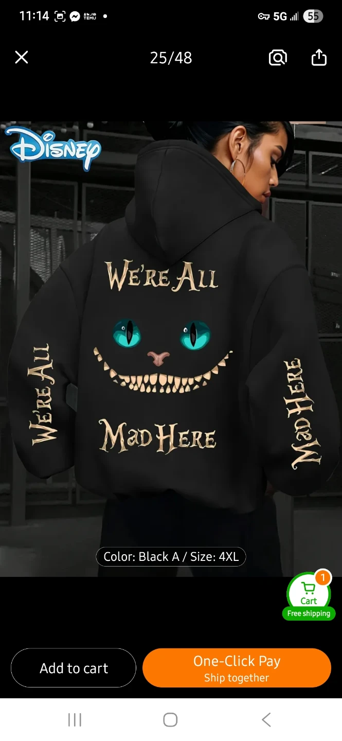 NEW Disney Cheshire Cat "We're All Mad Here" Hoodie