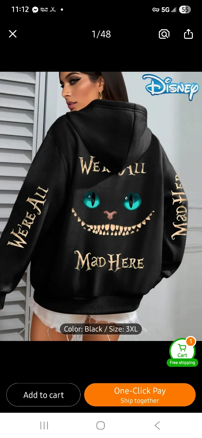NEW Disney Cheshire Cat "We're All Mad Here" Hoodie - photo 3