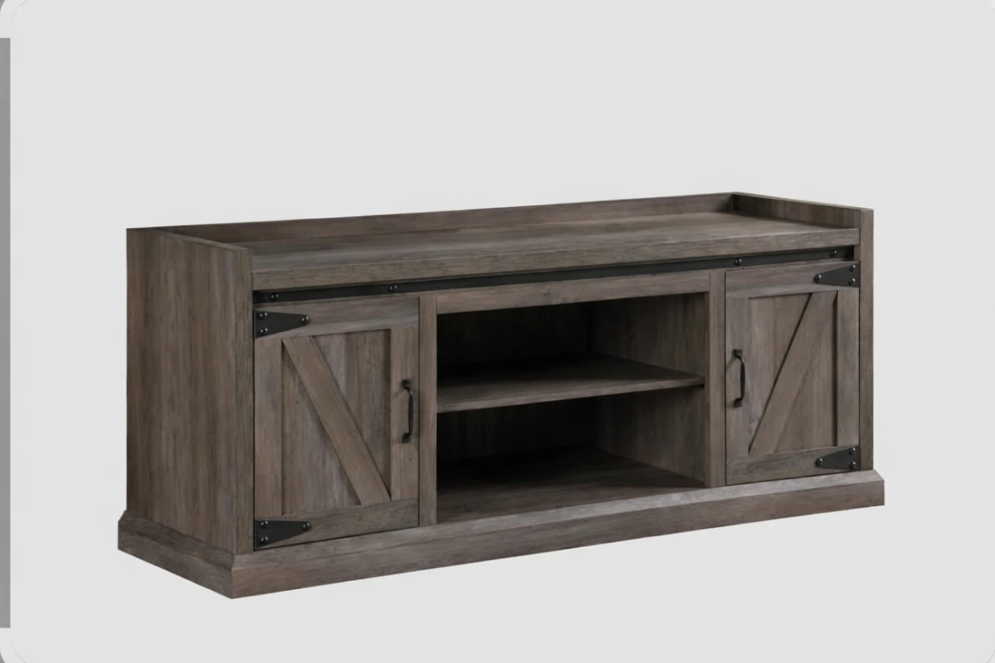 Rustic Barn Door TV Stand - Grey Oak Finish