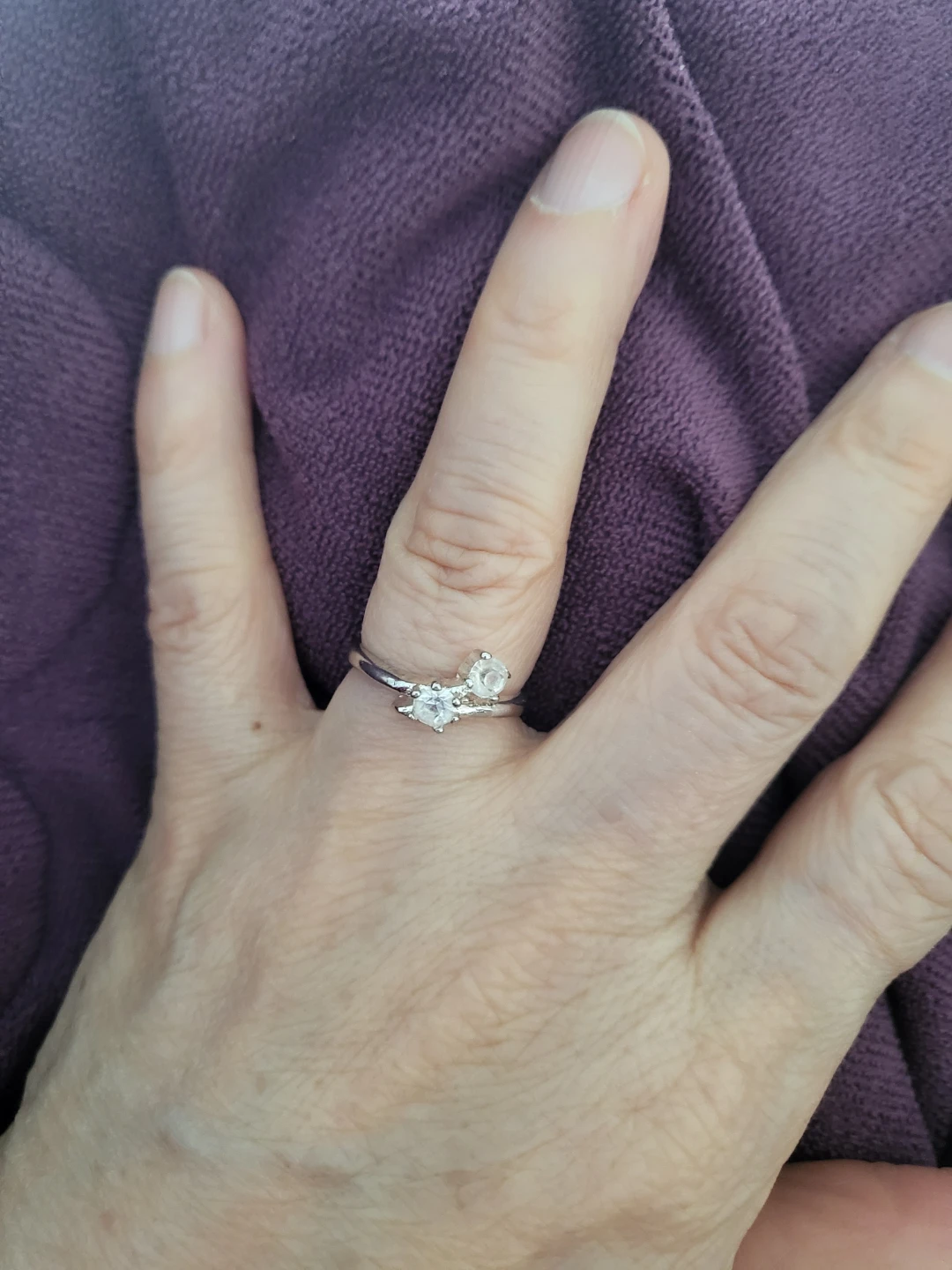 Silver ring with two clear stones - photo 4