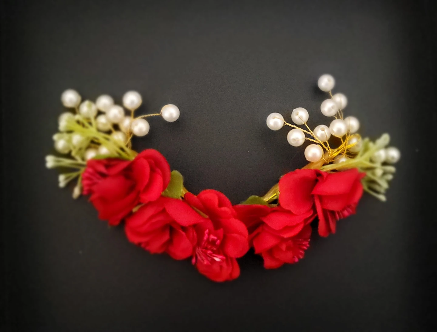 Red Floral Hair Accessory with Pearls