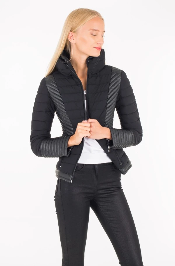 GUESS Black Puffer Jacket with Faux Leather Accents NEW SIZE M - photo 4