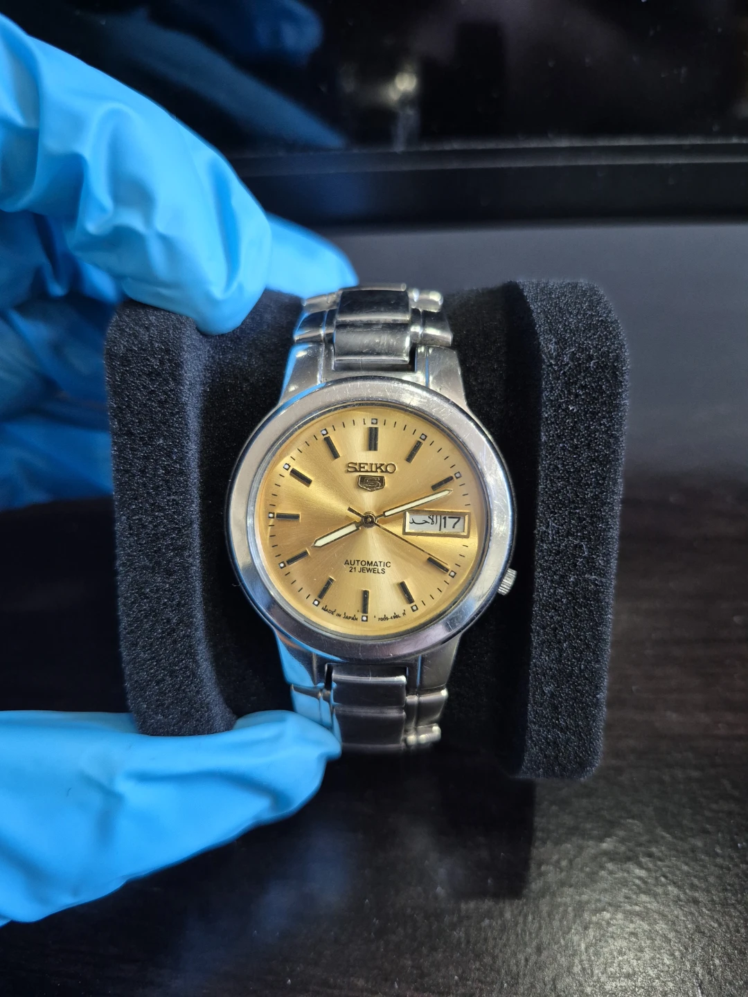 Vintage Seiko 5 Automatic Gold Dial Stainless Steel Watch