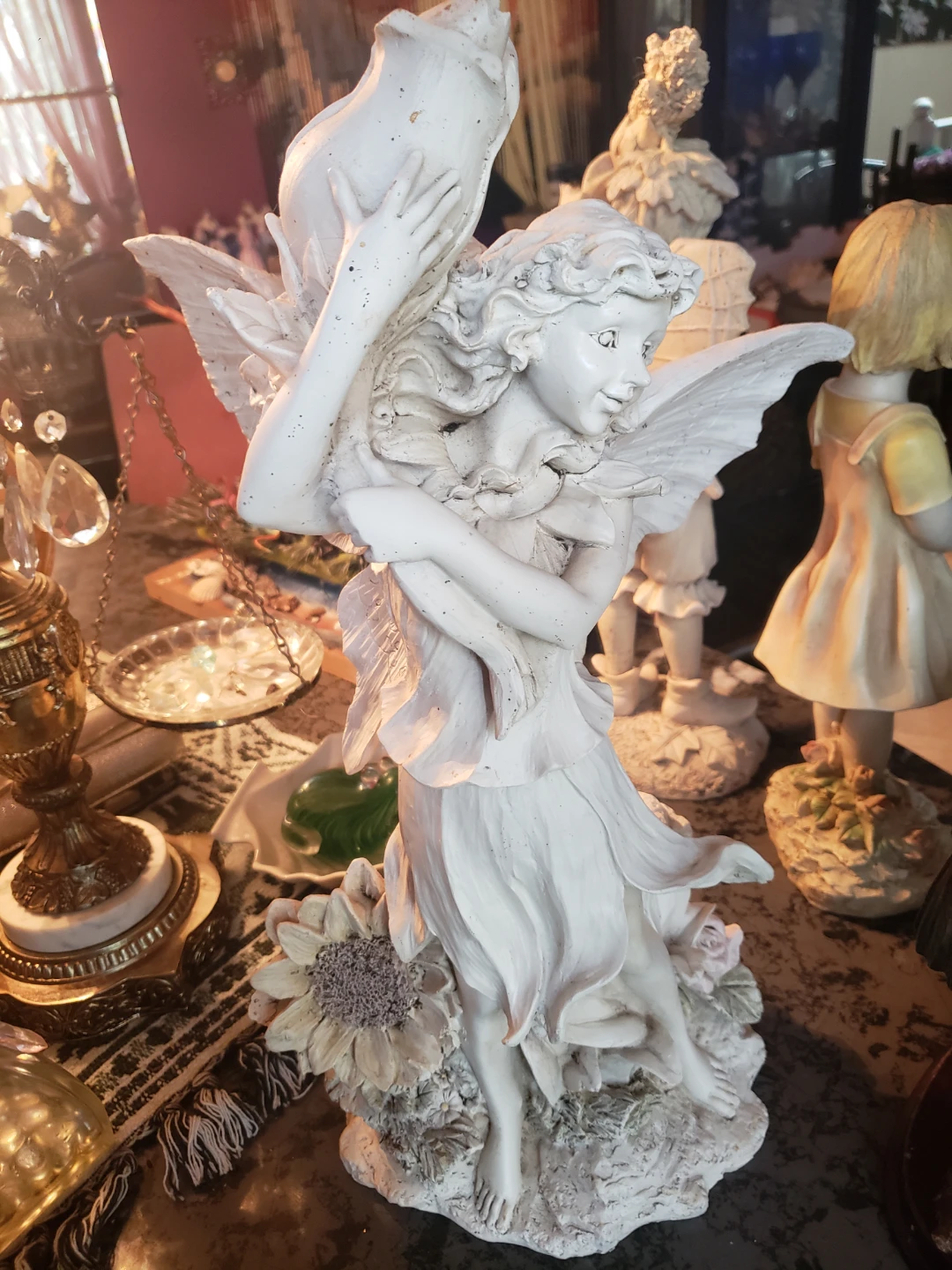 White Fairy Figurine with Flower Base