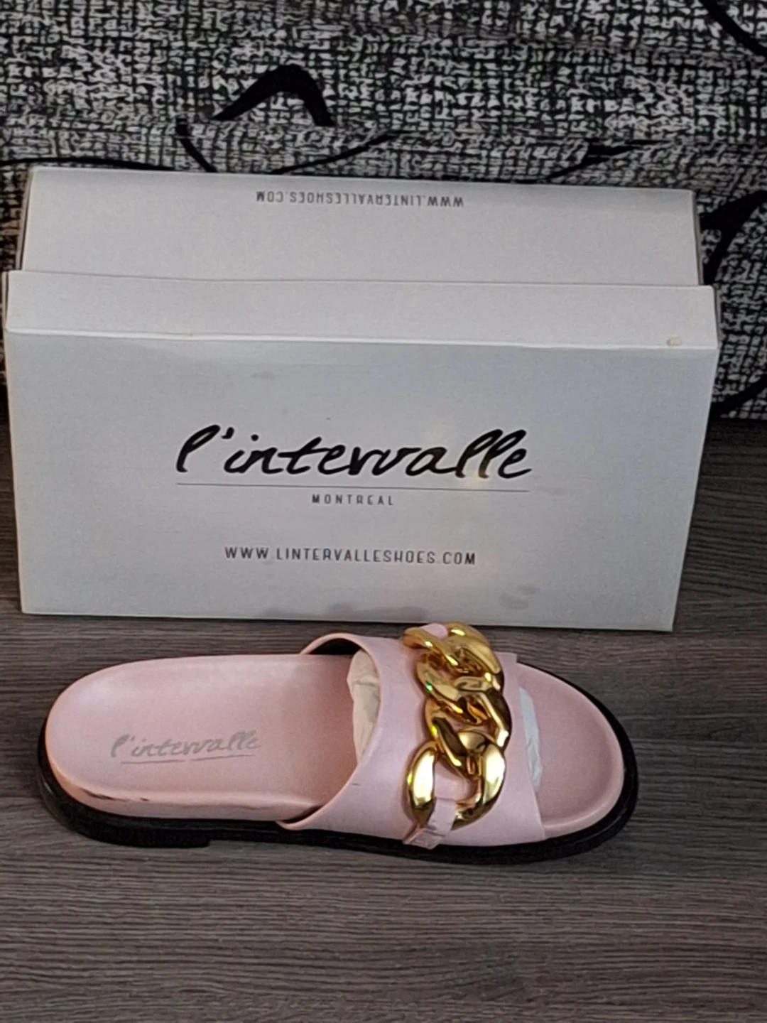 L'Intervalle Pink Slides with Gold Chain