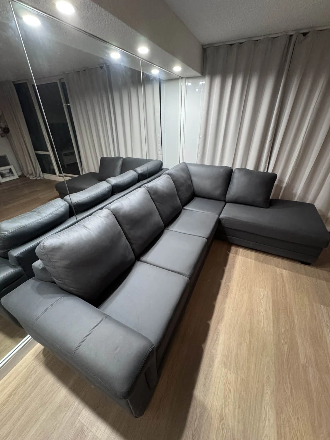 Grey Faux Leather Sectional Sofa And Dinni g Table - photo 4