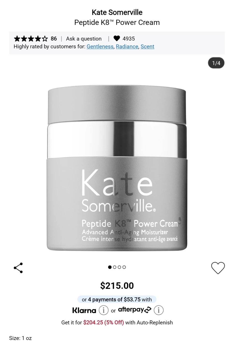 NEW - FULL SIZE Kate Somerville Peptide K8 Power Cream - photo 2
