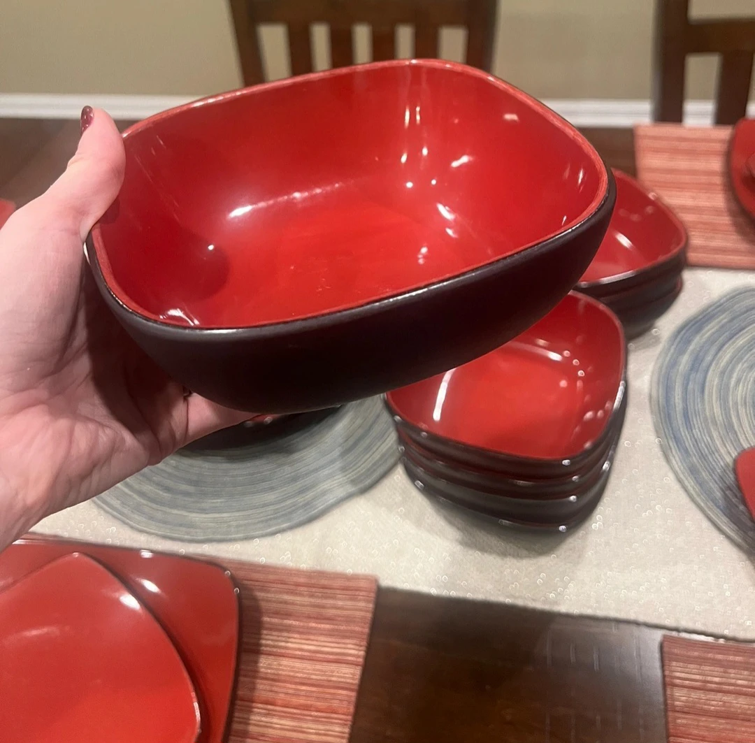 Three sets of 4 Red Correlle Hearthstone Ceramic Dinnerware. - photo 3