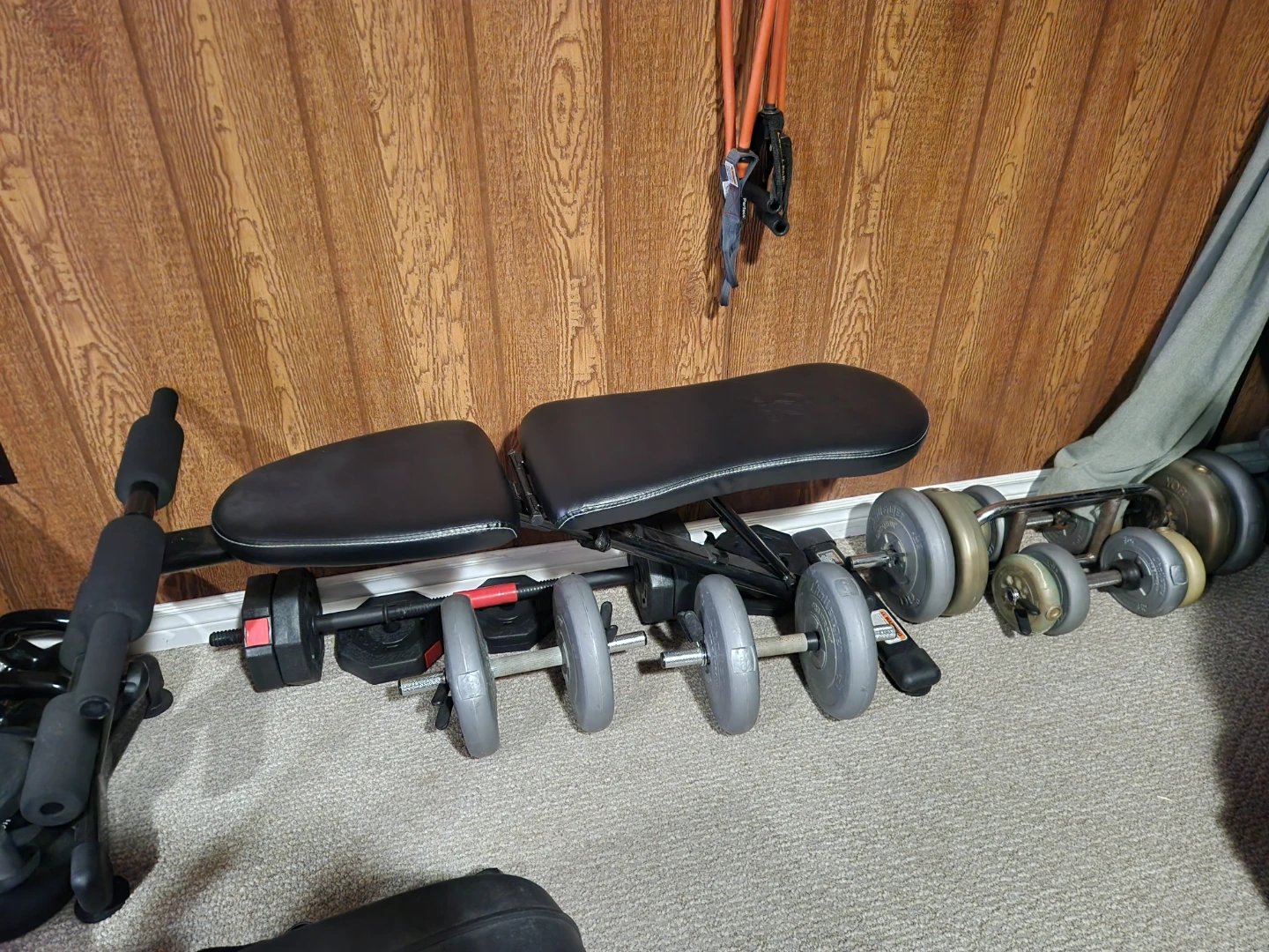 Weight Bench with Dumbbells and Resistance Bands