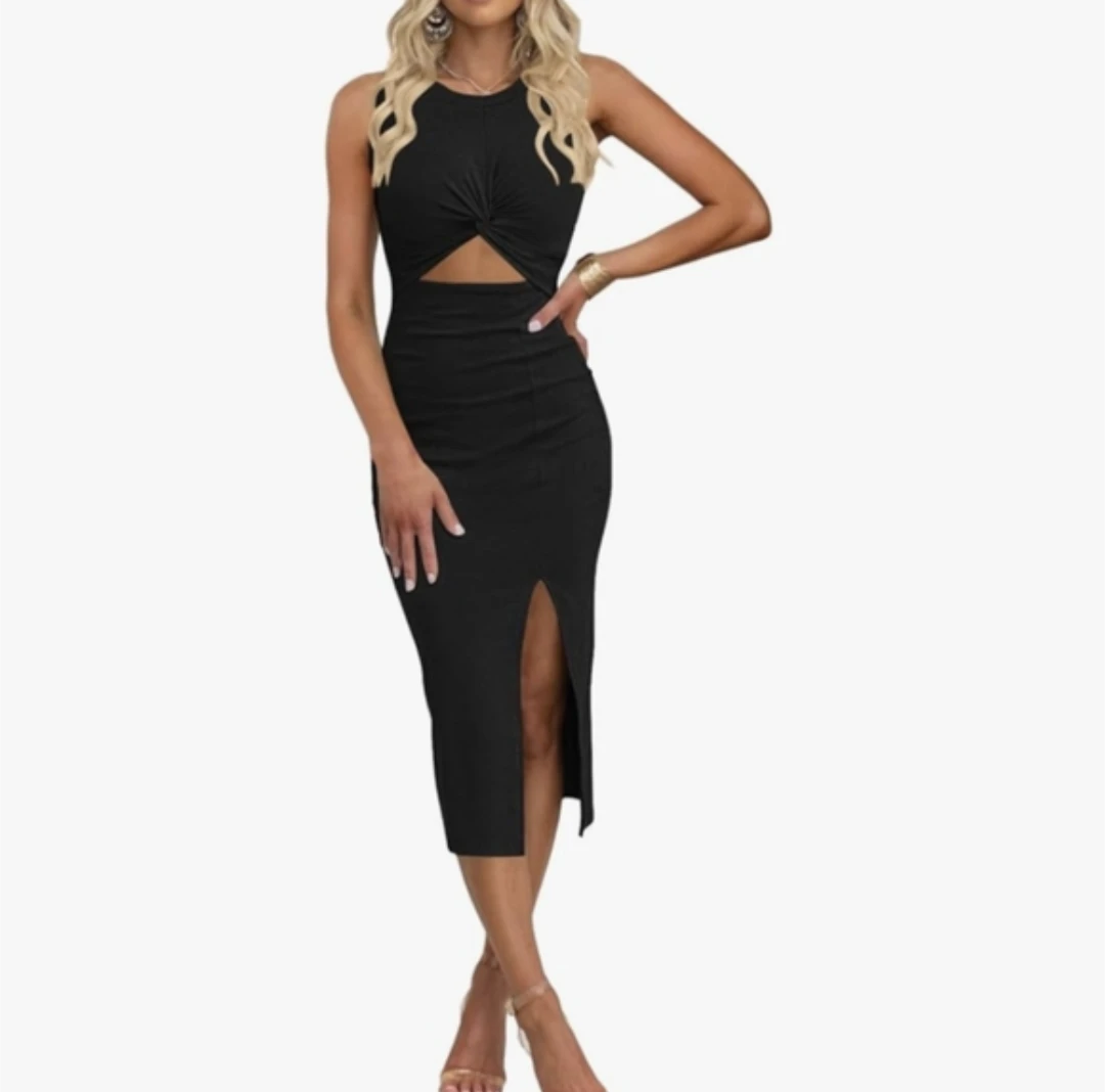 OTEN | black front cutout midi bodycon dress
