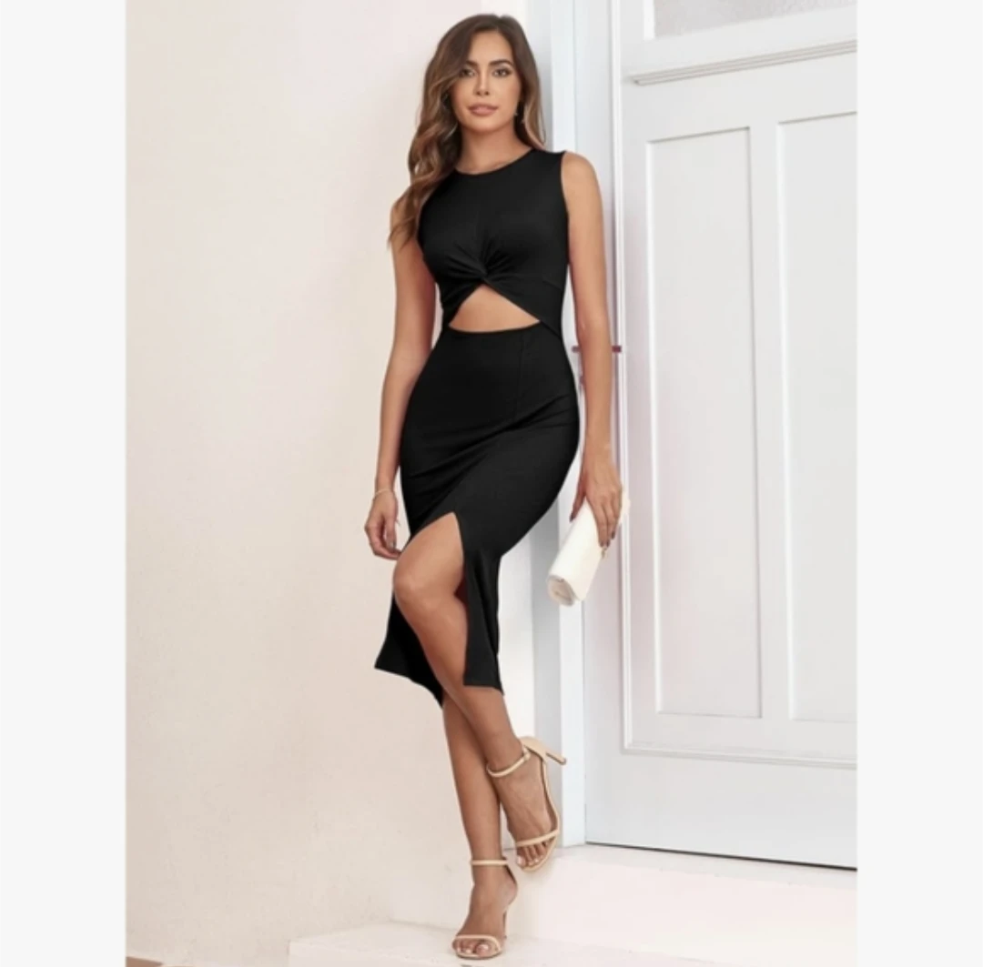 OTEN | black front cutout midi bodycon dress - photo 2