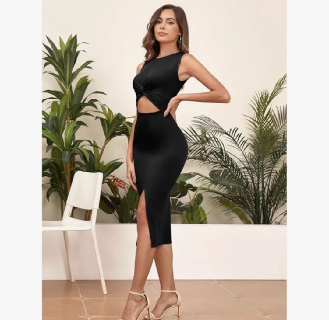OTEN | black front cutout midi bodycon dress - photo 3