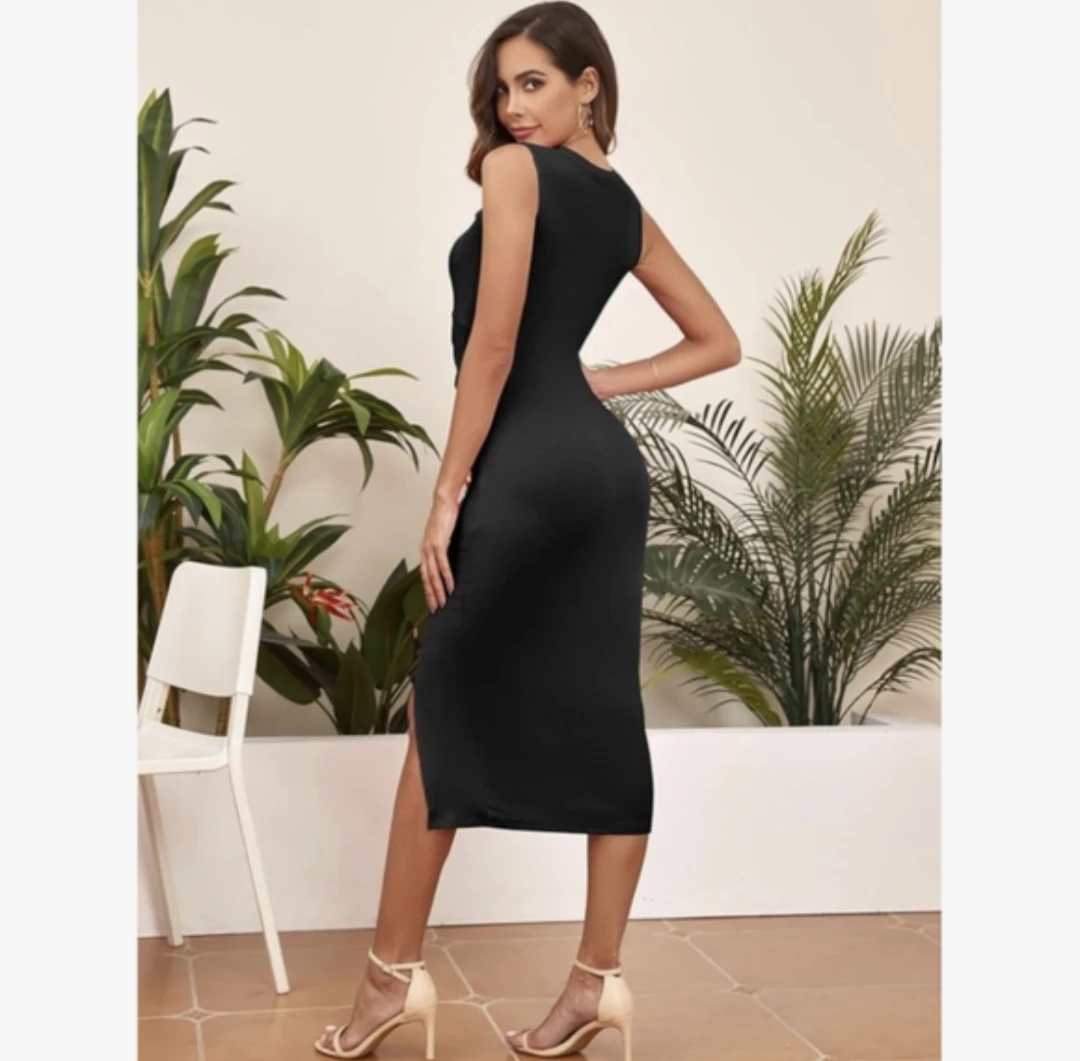 OTEN | black front cutout midi bodycon dress - photo 4