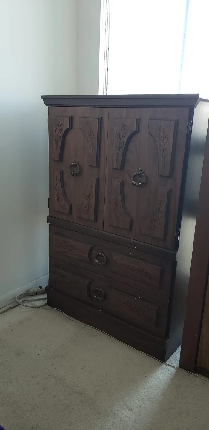 Dark Wood Armoire with Drawers