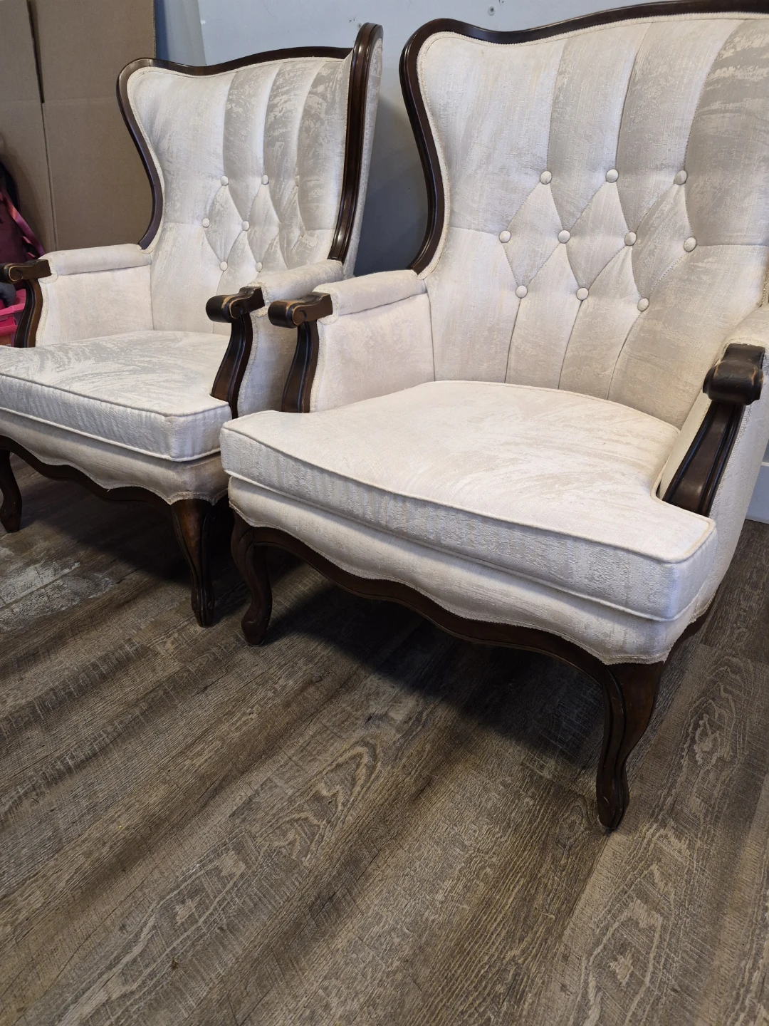 Pair of Cream Upholstered Wingback Chairs - photo 2