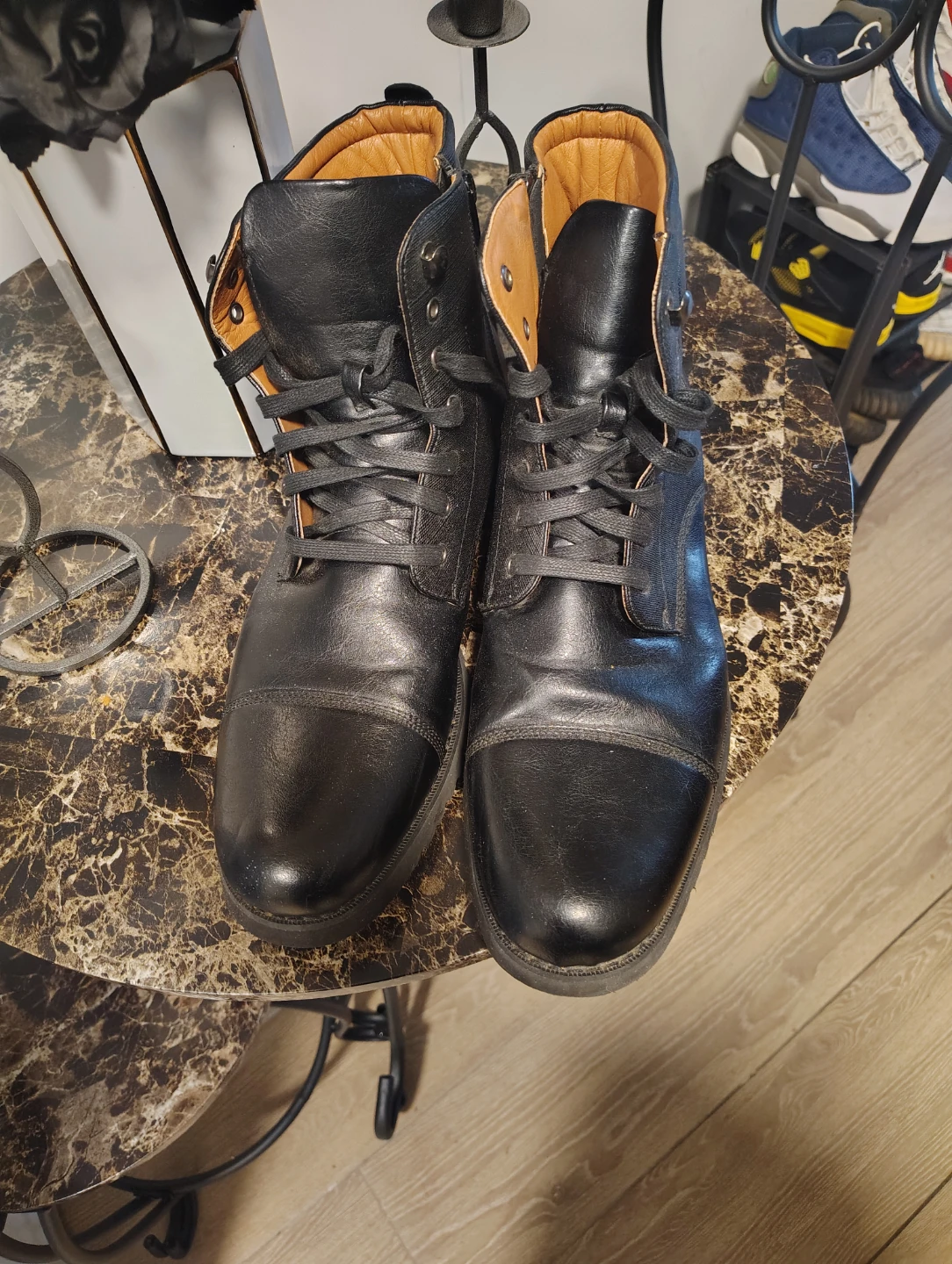 Black Leather Boots with Side Zipper