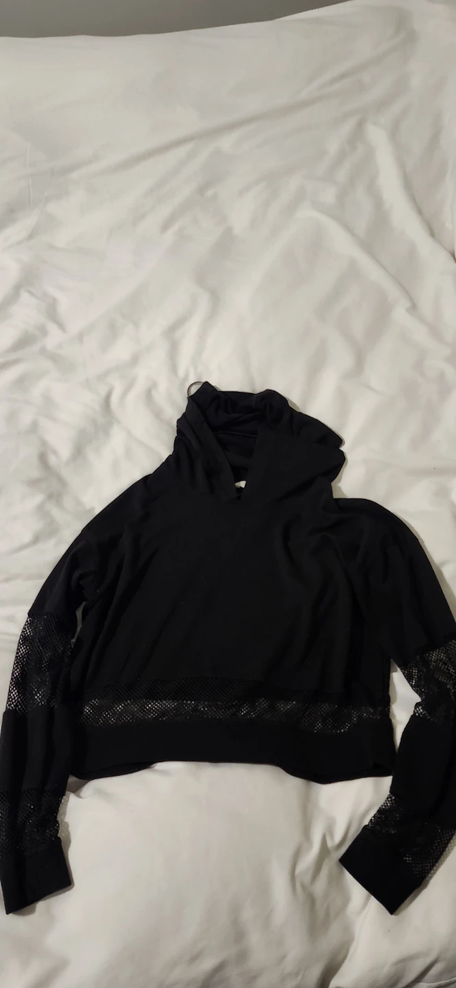 Black Mesh Detail Cropped Hoodie