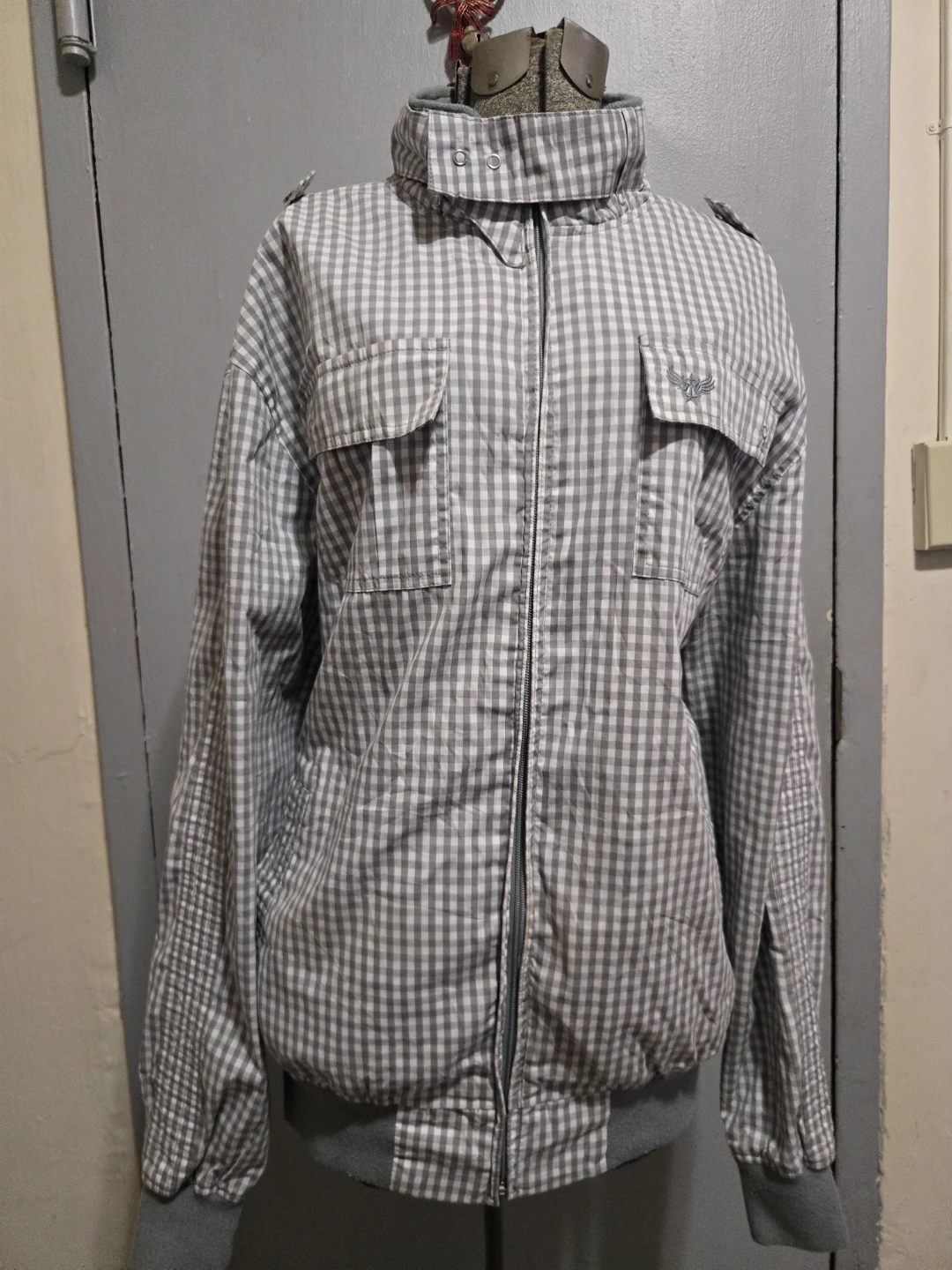 Basic Code Men's Gingham Bomber Jacket Size L