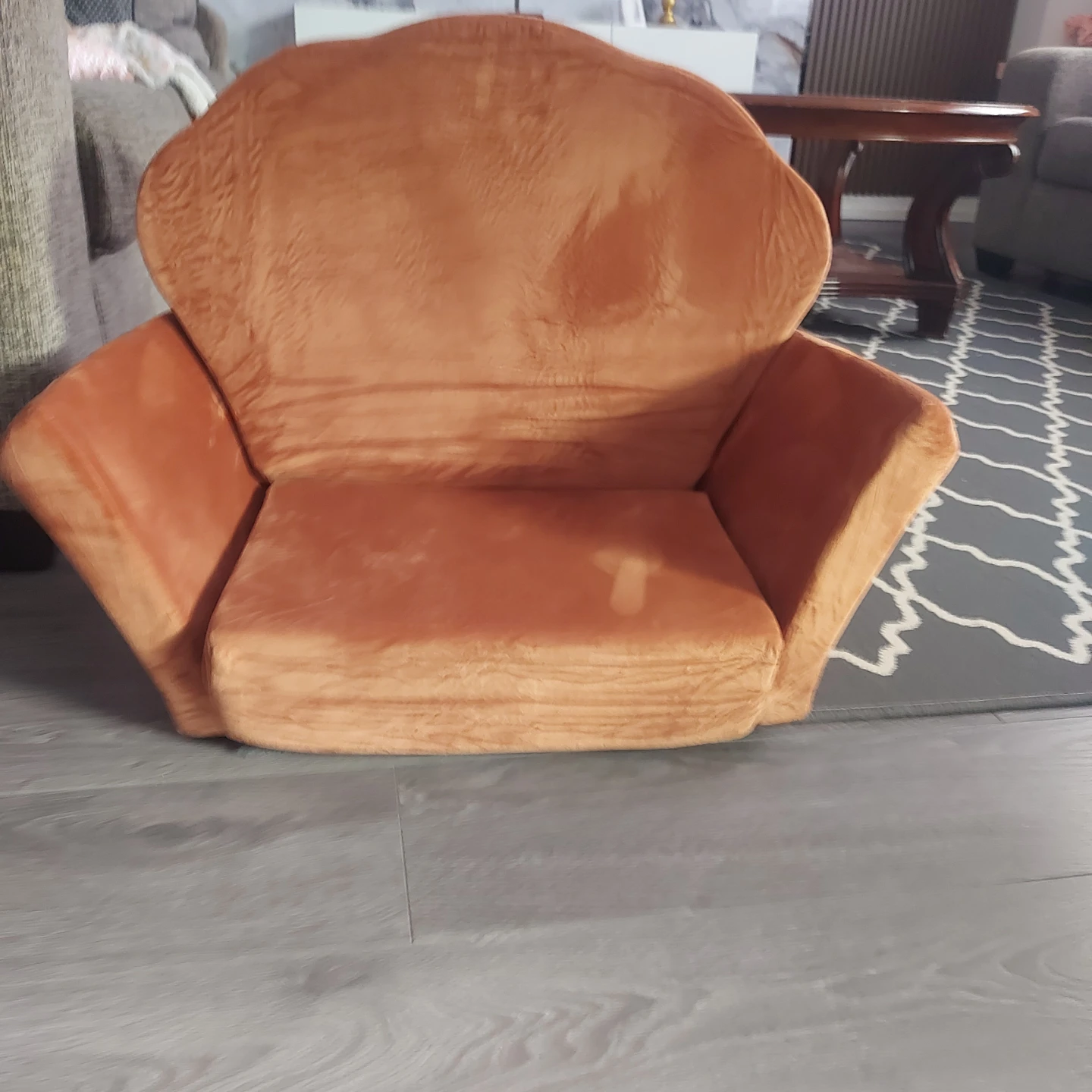 Kids Armchair with Ottoman - Orange Velvet