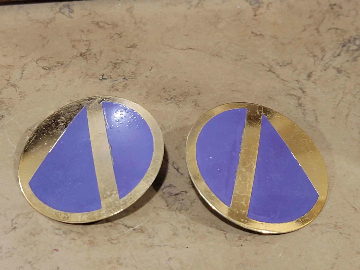 Gold Tone and Purple Statement Earrings