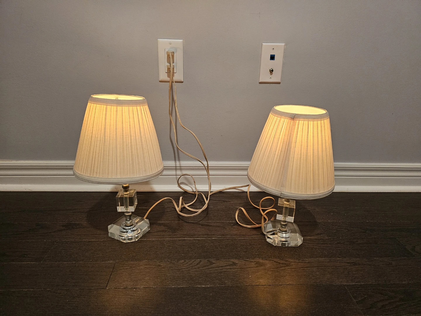 Pair of Crystal Accent Lamps with Pleated Shades - photo 4