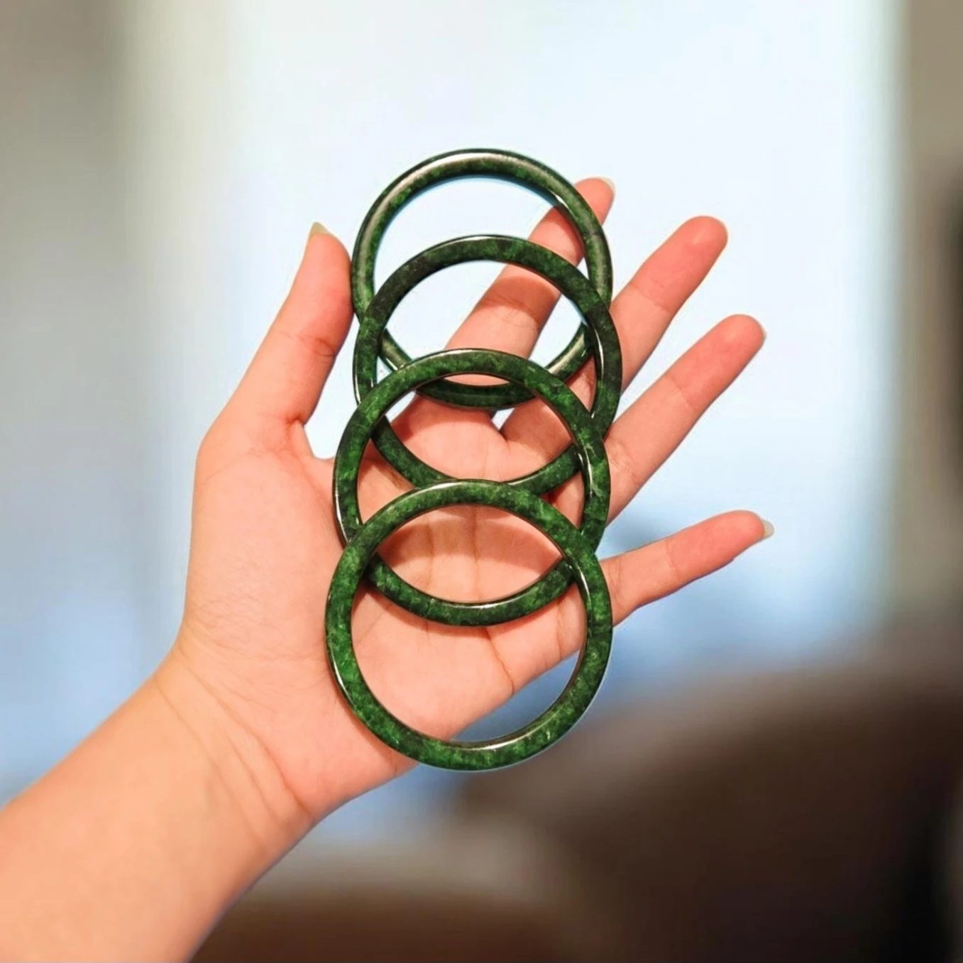 Square-edged Landscape Jadeite Bangle