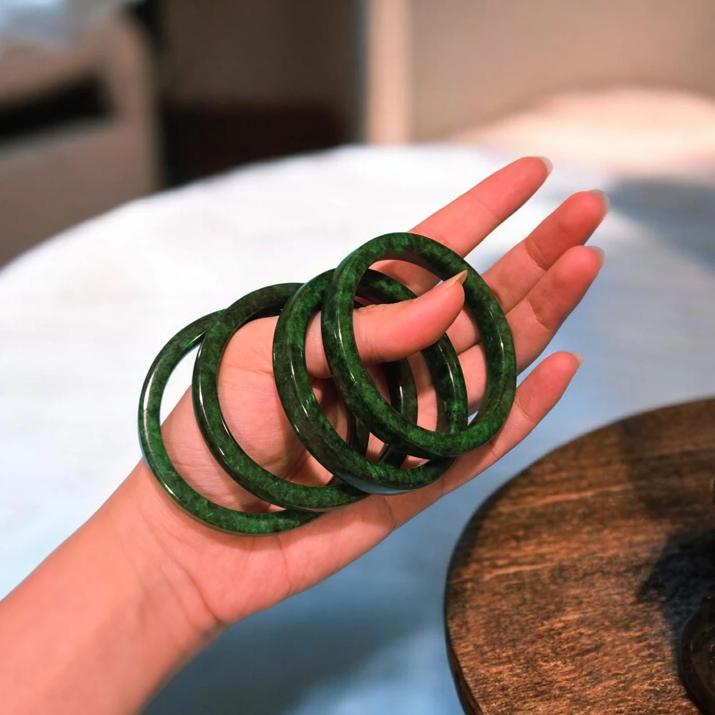 Square-edged Landscape Jadeite Bangle - photo 2
