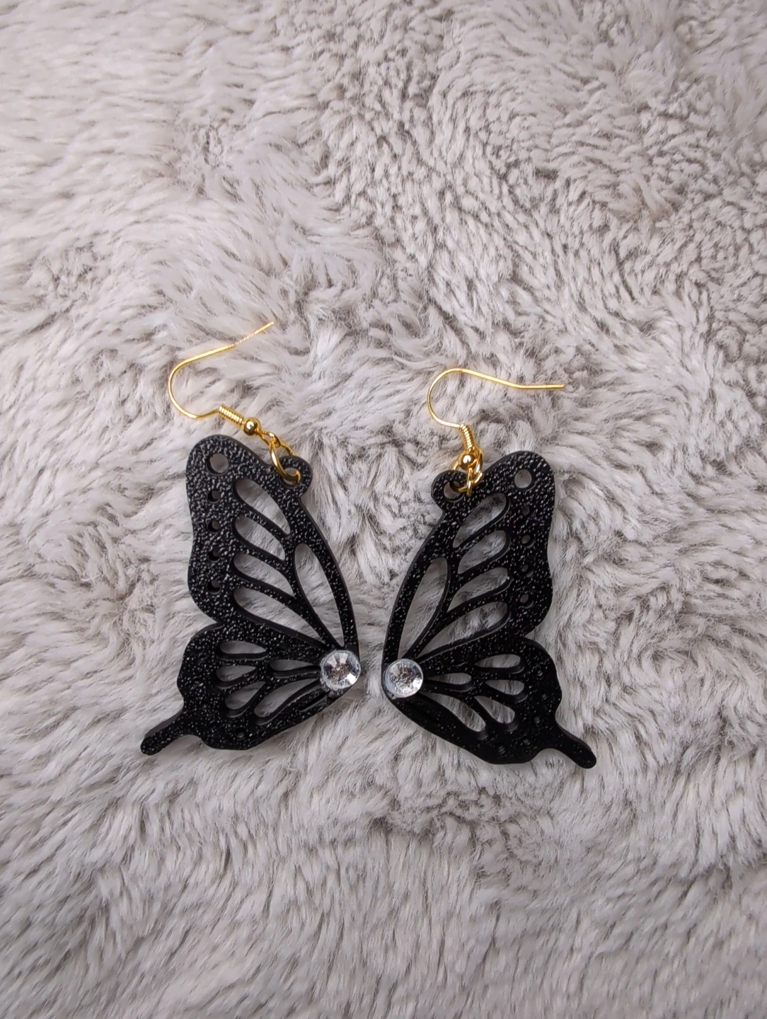 Custom Black Butterfly Earrings with Rhinestones