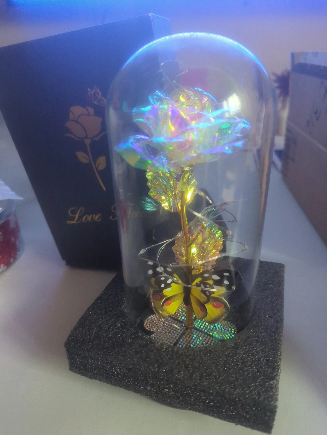 🧡Love Forever Glass Rose and Butterfly in Lit Display🧡 - photo 4