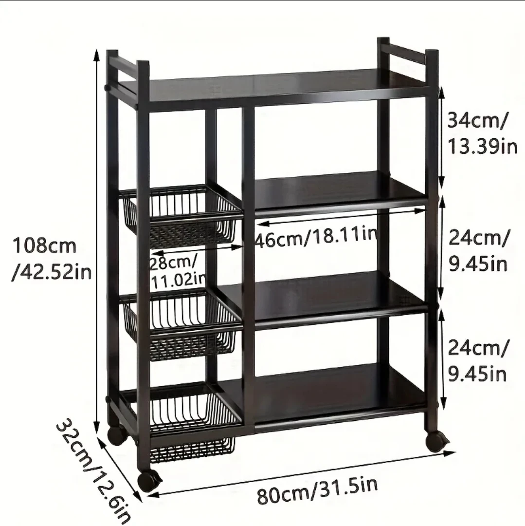 Brand new in box - Black Metal Rolling Shelf Unit with Baskets