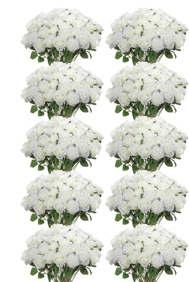 White Artificial Roses - Pack of 200