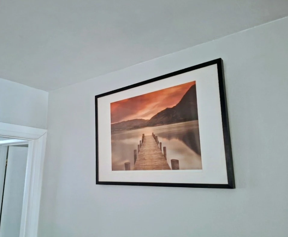 Framed Picture of a Dock at Sunset