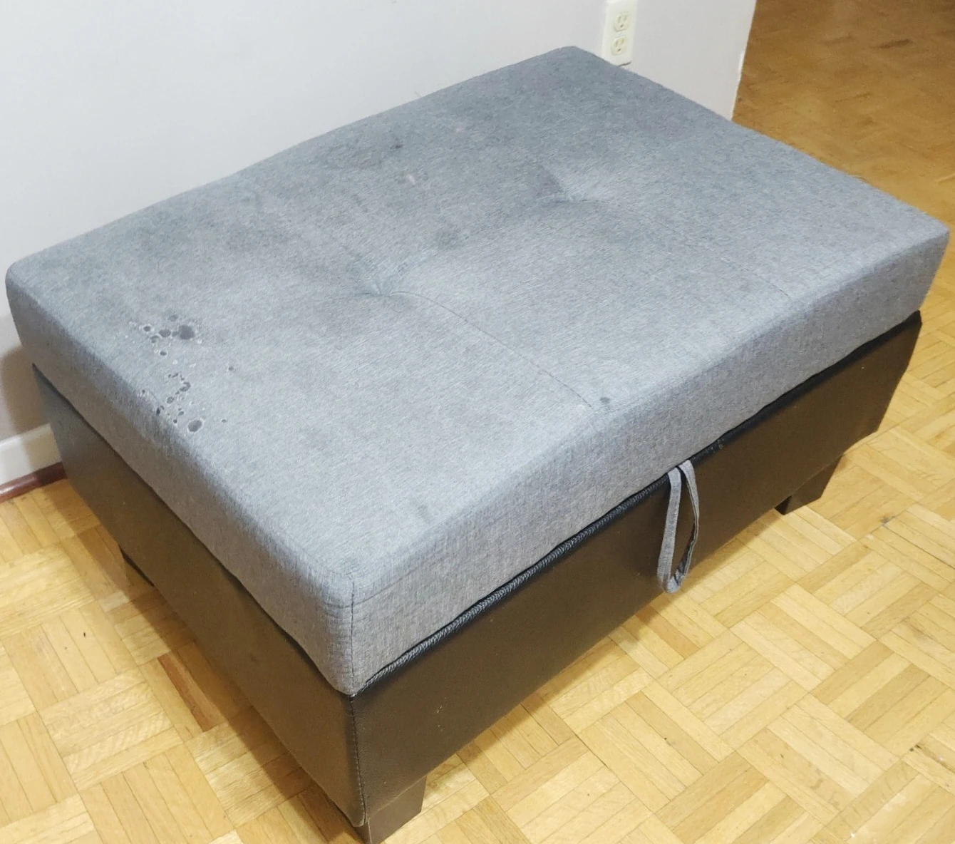Storage Ottoman - Grey Fabric Top, Black Base