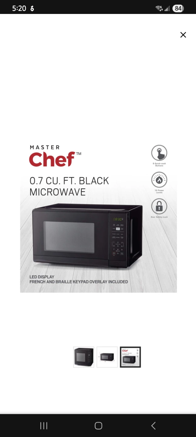 Master Chef 0.7 Cu. Ft. Black Microwave