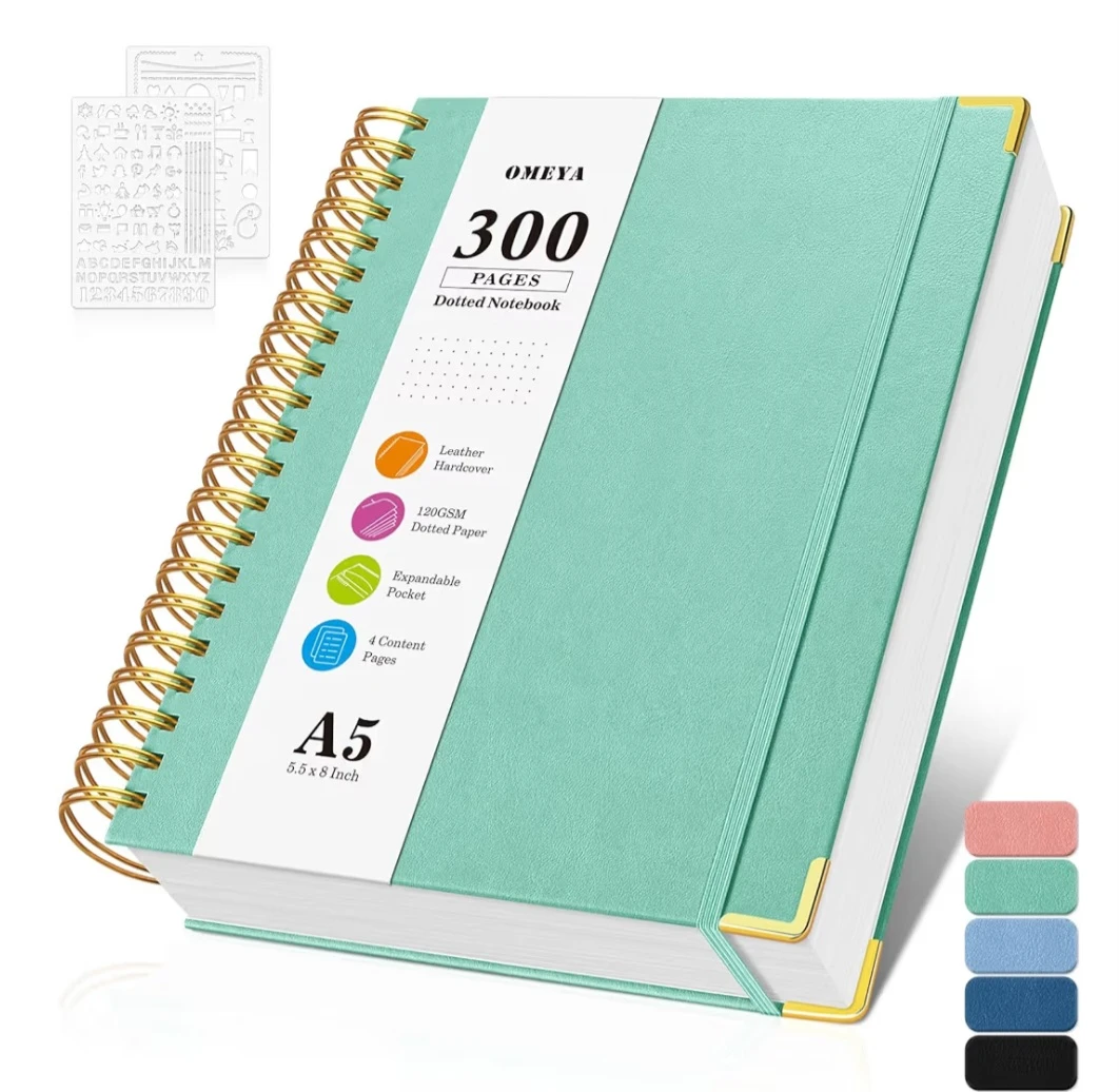Spiral Notebook,300 page, A5 Dot, 5.5" x 8", Green