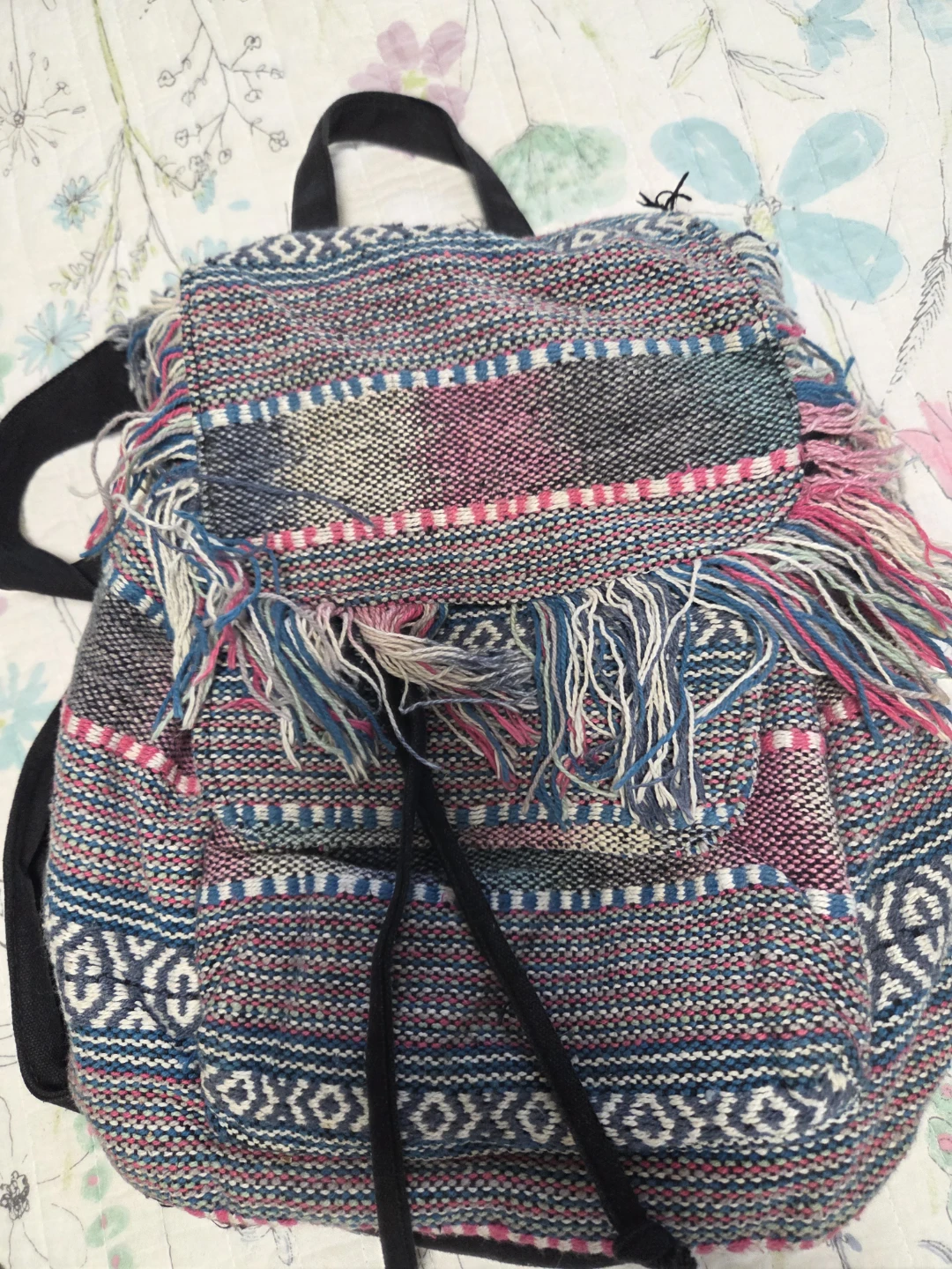 Woven Backpack with Fringe