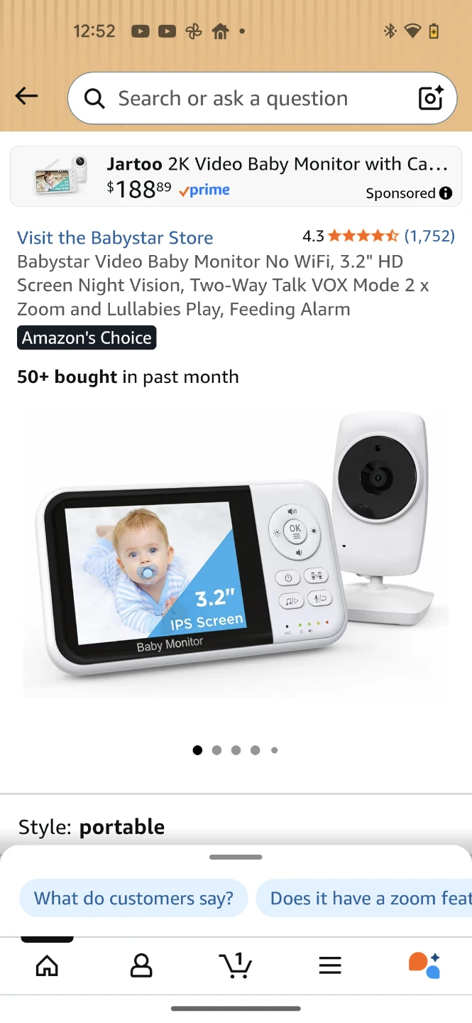 Babystar 3.2" HD Video Baby Monitor with Night Vision