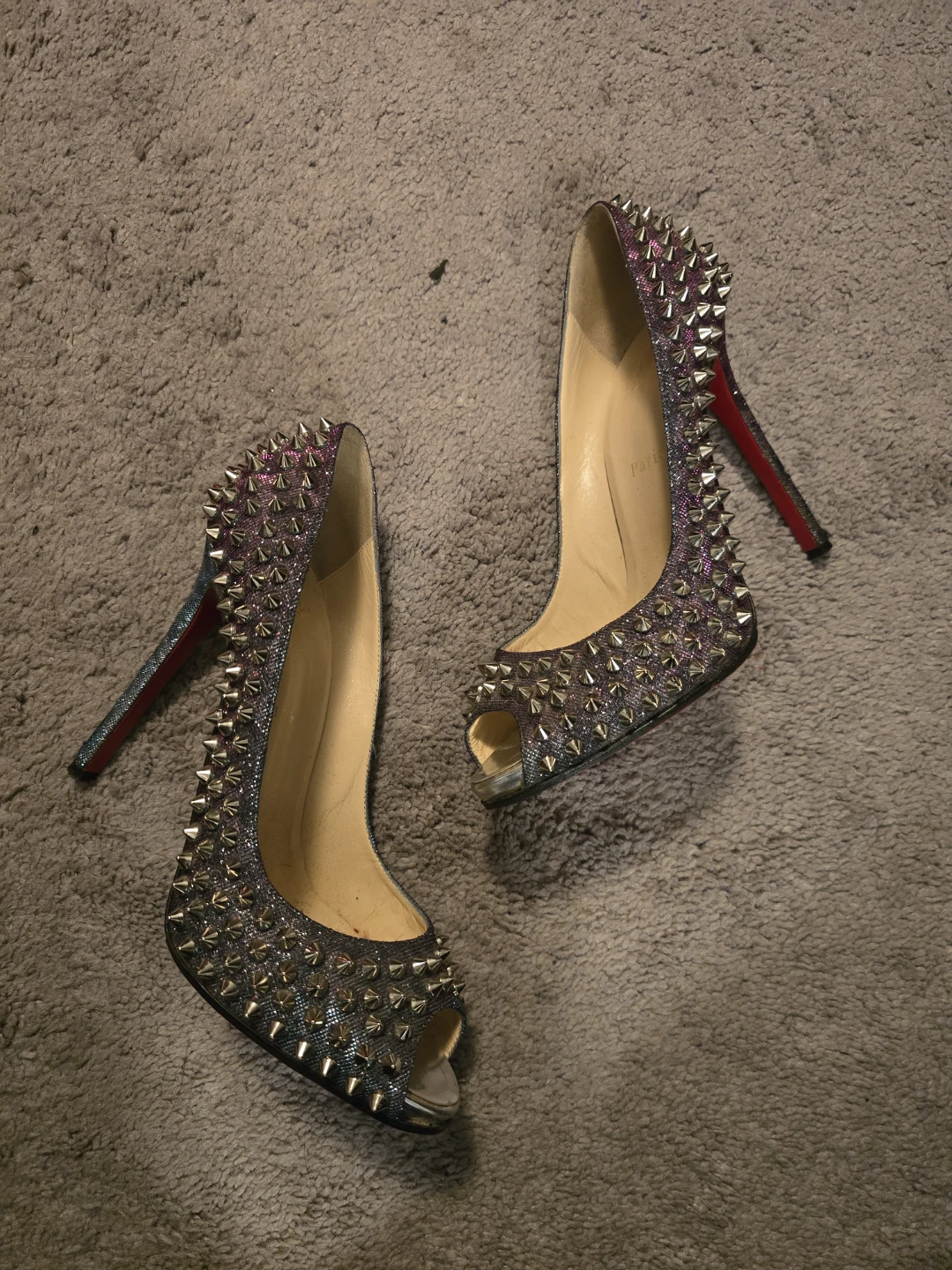 Christian Louboutin Spiked Peep-Toe Heels